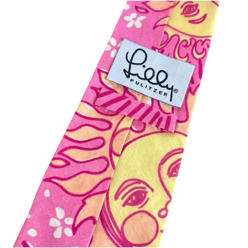 Vintage Lilly Pulitzer Men’s Tie Yellow Pink Sun Of A Gun Rare Print 54” Cotton